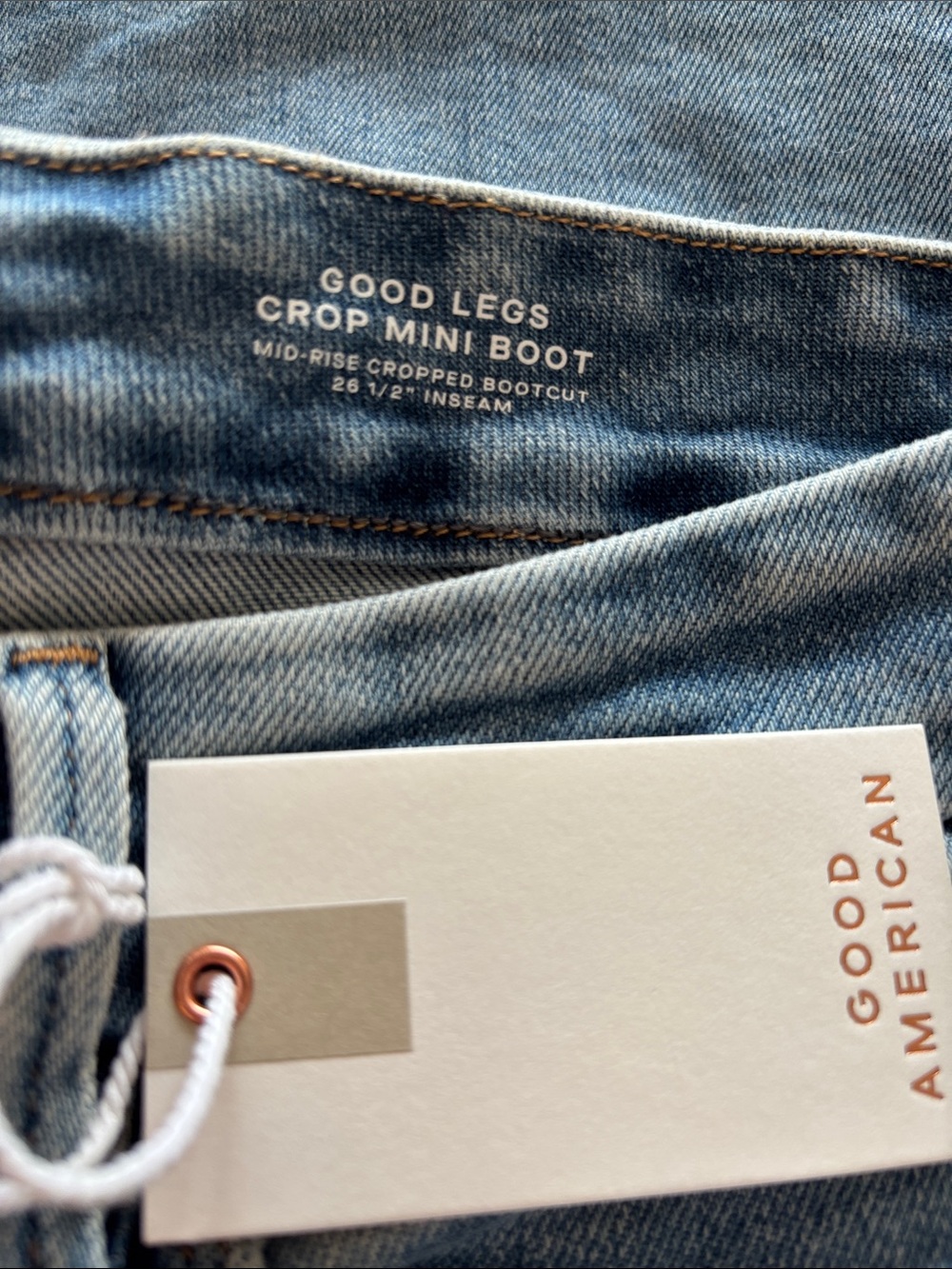 Good American Medium Wash Distressed Crop Mini Boot Jeans SIZE 18 - Picture 3 of 12